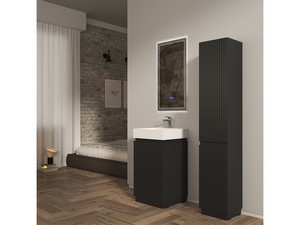 Meuble salle de bains à poser FARO 50 cm cannelé noir mat et lavabo Unitop en résine TRIBECA blanc mat