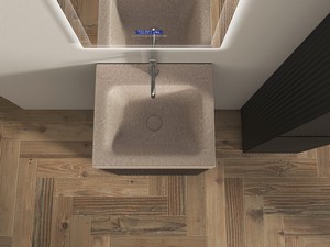 Meuble salle de bains FARO à poser 50 cm cannelé noir mat et lavabo Unitop en HPL Quartzite clair