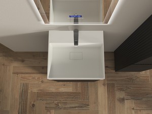 Meuble salle de bains à poser FARO 50 cm cannelé noir mat et lavabo Unitop en résine TRIBECA blanc mat