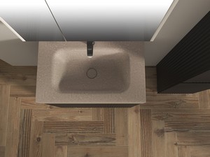 Meuble salle de bains FARO à poser 70 cm cannelé noir mat et lavabo Unitop en HPL quartzite clair