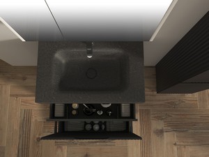 Meuble salle de bains FARO à poser 70 cm cannelé noir mat et lavabo Unitop en HPL quartzite foncé