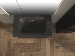 Meuble salle de bains FARO à poser 70 cm cannelé noir mat et lavabo Unitop en HPL quartzite foncé