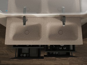 Meuble salle de bains FARO 120 cm à poser cannelé noyer mat et lavabo Unitop en HPL quartzite clair