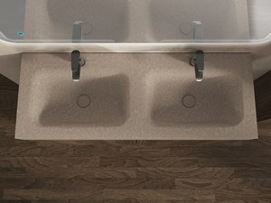 Meuble salle de bains FARO 120 cm à poser cannelé noyer mat et lavabo Unitop en HPL quartzite clair