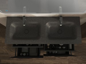 Meuble salle de bains FARO 120 cm à poser cannelé noyer mat et lavabo Unitop en HPL quartzite foncé