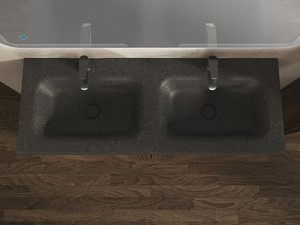 Meuble salle de bains FARO 120 cm à poser cannelé noyer mat et lavabo Unitop en HPL quartzite foncé