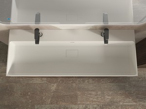 Meuble salle de bains FARO 120 cm à poser cannelé noyer mat et lavabo Unitop en résine blanc mat
