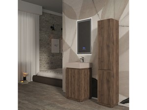 Meuble salle de bains FARO à poser 50 cm cannelé noyer mat et lavabo Unitop en HPL Quartzite clair