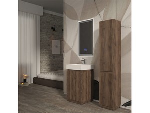 Meuble salle de bains à poser FARO 50 cm cannelé noyer mat et lavabo Unitop en résine TRIBECA blanc mat