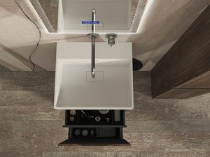 Meuble salle de bains à poser FARO 50 cm cannelé noyer mat et lavabo Unitop en résine TRIBECA blanc mat