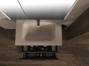 Meuble salle de bains FARO à poser 70 cm cannelé noyer mat et lavabo Unitop en HPL quartzite clair