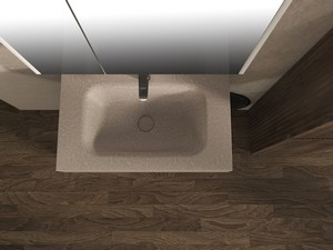 Meuble salle de bains FARO à poser 70 cm cannelé noyer mat et lavabo Unitop en HPL quartzite clair