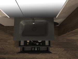 Meuble salle de bains FARO à poser 70 cm cannelé noyer mat et lavabo Unitop en HPL quartzite foncé