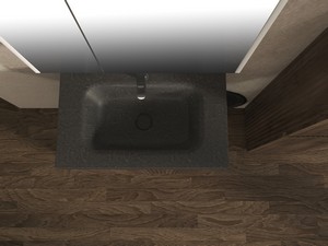 Meuble salle de bains FARO à poser 70 cm cannelé noyer mat et lavabo Unitop en HPL quartzite foncé