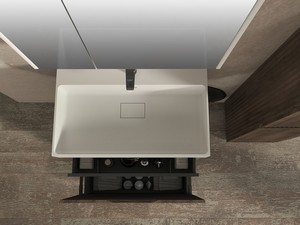 Meuble salle de bains FARO à poser 70 cm cannelé noyer mat et lavabo Unitop en résine blanc mat