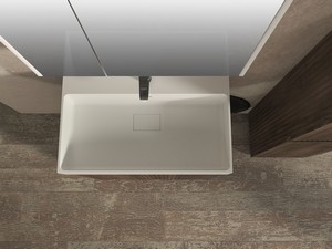 Meuble salle de bains FARO à poser 70 cm cannelé noyer mat et lavabo Unitop en résine blanc mat