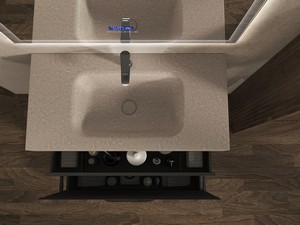 Meuble salle de bains FARO 90 cm à poser cannelé noyer mat et lavabo Unitop en HPL quartzite clair