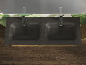 Meuble salle de bains FARO 120 cm à poser cannelé chêne tabac et lavabo Unitop en HPL quartzite foncé