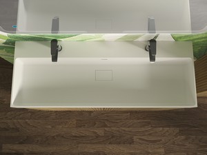 Meuble salle de bains FARO 120 cm à poser cannelé chêne tabac et lavabo Unitop en résine blanc mat
