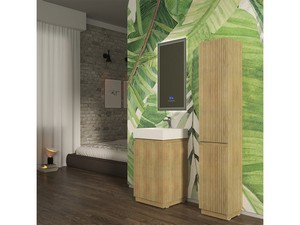 Meuble salle de bains à poser FARO 50 cm cannelé chêne tabac et lavabo Unitop en résine TRIBECA blanc mat