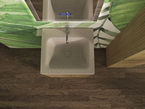 Meuble salle de bains à poser FARO 50 cm cannelé chêne tabac et lavabo Unitop en HPL quartzite claire