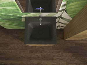 Meuble salle de bains FARO à poser 50 cm cannelé chêne tabac et lavabo Unitop en HPL Quartzite foncé