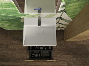 Meuble salle de bains à poser FARO 50 cm cannelé chêne tabac et lavabo Unitop en résine TRIBECA blanc mat