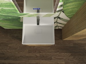 Meuble salle de bains à poser FARO 50 cm cannelé chêne tabac et lavabo Unitop en résine TRIBECA blanc mat