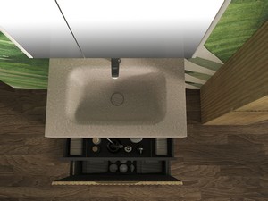 Meuble salle de bains FARO à poser 70 cm cannelé chêne tabac et lavabo Unitop en HPL quartzite clair