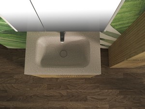 Meuble salle de bains FARO à poser 70 cm cannelé chêne tabac et lavabo Unitop en HPL quartzite clair