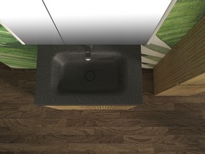 Meuble salle de bains FARO à poser 70 cm cannelé chêne tabac et lavabo Unitop en HPL quartzite foncé