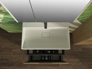 Meuble salle de bains FARO à poser 70 cm cannelé chêne tabac et lavabo Unitop en résine blanc mat