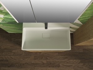 Meuble salle de bains FARO à poser 70 cm cannelé chêne tabac et lavabo Unitop en résine blanc mat