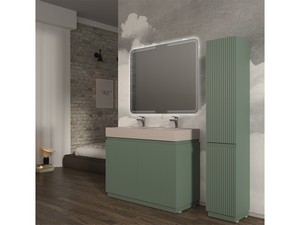 Meuble salle de bains FARO 120 cm à poser cannelé vert mat et lavabo Unitop en HPL quartzite clair