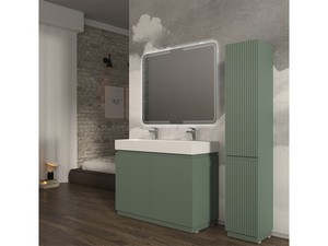 Meuble salle de bains FARO 120 cm à poser cannelé vert mat et lavabo Unitop en résine blanc mat