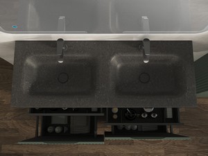 Meuble salle de bains FARO 120 cm à poser cannelé vert mat et lavabo Unitop en HPL quartzite foncé