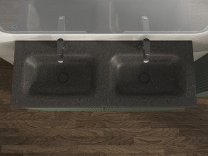 Meuble salle de bains FARO 120 cm à poser cannelé vert mat et lavabo Unitop en HPL quartzite foncé