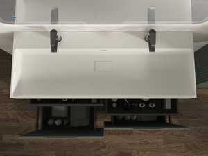 Meuble salle de bains FARO 120 cm à poser cannelé vert mat et lavabo Unitop en résine blanc mat