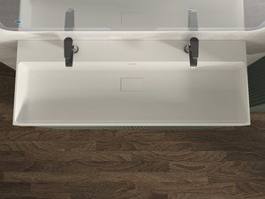 Meuble salle de bains FARO 120 cm à poser cannelé vert mat et lavabo Unitop en résine blanc mat