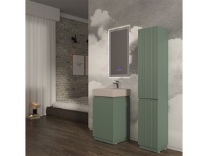 Meuble salle de bains FARO à poser 50 cm cannelé vert mat et lavabo Unitop en HPL Quartzite clair