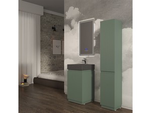 Meuble salle de bains FARO à poser 50 cm cannelé vert mat et lavabo Unitop en HPL Quartzite foncé