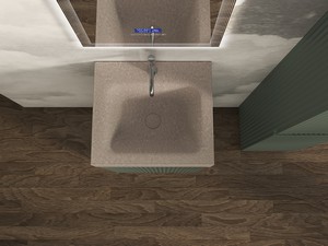 Meuble salle de bains FARO à poser 50 cm cannelé vert mat et lavabo Unitop en HPL Quartzite clair