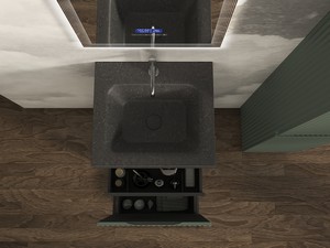 Meuble salle de bains FARO à poser 50 cm cannelé vert mat et lavabo Unitop en HPL Quartzite foncé