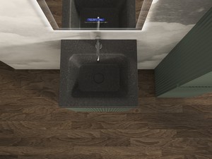 Meuble salle de bains FARO à poser 50 cm cannelé vert mat et lavabo Unitop en HPL Quartzite foncé