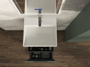 Meuble salle de bains à poser FARO 50 cm cannelé vert mat et lavabo Unitop en résine TRIBECA blanc mat