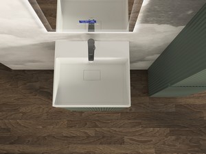 Meuble salle de bains à poser FARO 50 cm cannelé vert mat et lavabo Unitop en résine TRIBECA blanc mat
