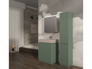 Meuble salle de bains FARO à poser 70 cm cannelé vert mat et lavabo Unitop en HPL quartzite clair