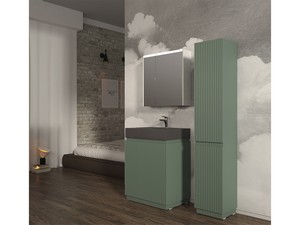 Meuble salle de bains FARO à poser 70 cm cannelé vert mat et lavabo Unitop en HPL quartzite foncé