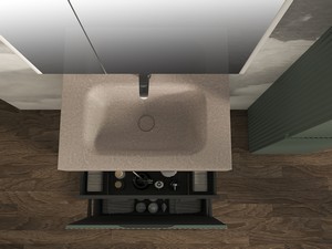 Meuble salle de bains FARO à poser 70 cm cannelé vert mat et lavabo Unitop en HPL quartzite clair