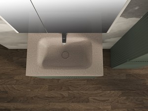 Meuble salle de bains FARO à poser 70 cm cannelé vert mat et lavabo Unitop en HPL quartzite clair